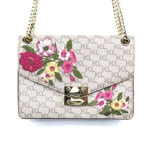 Karl Lagerfeld Paris Floral Embroidered Chain Link Crossbody Shoulder Bag - VGUC